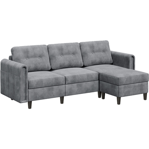Yaheetech Fabric Upholstered 3-Seater Corner Sofa with Ottoman