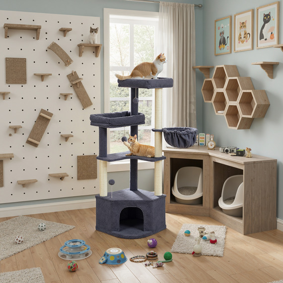 FEANDREA Cat Tree,  Cat Tower Cats, with Cave, Large Platforms