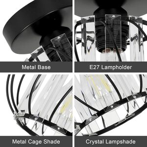 GOECO Modern Crystal Cage-Shaped Lampshade Ceiling Light-Black