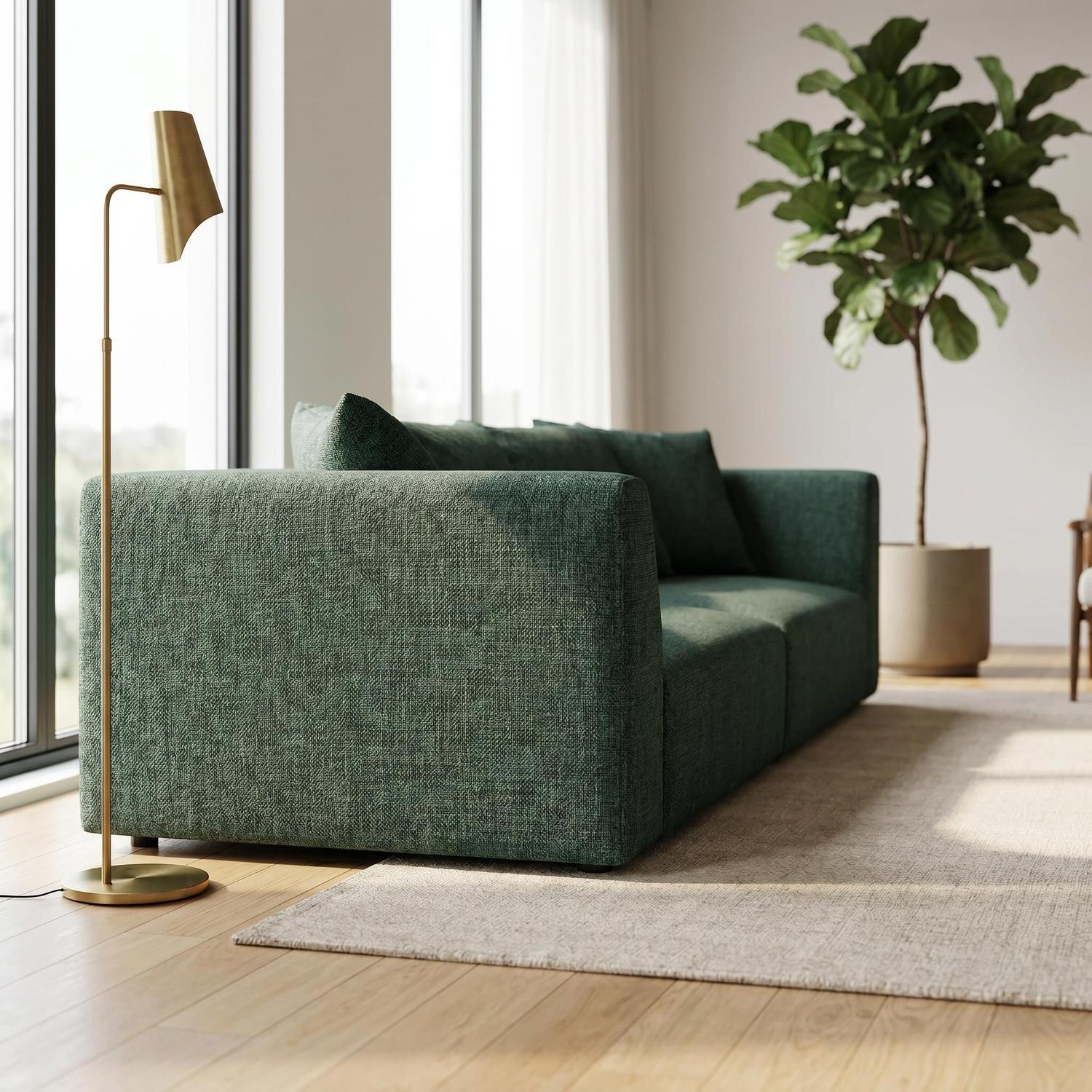 Abakus Direct Tokyo 3 Seater Sofa In Olive Green Brushed Tweed Fabric With Deep Seat - Olive Green