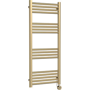 Croxall Round Tube Heated Towel Rail with 17 Bars, 1200mm x 500mm, Brushed Brass