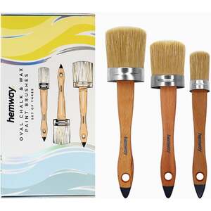Hemway Premium Handmade Oval Chalk, Lacquer & Wax Paint Brush Set (Pack of 3)