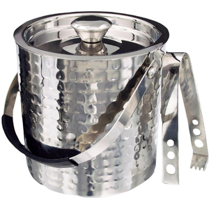 Buckingham Double-Wall Stainless Steel Ice Bucket 2.3 Litre with Tongs, Hammered Effect
