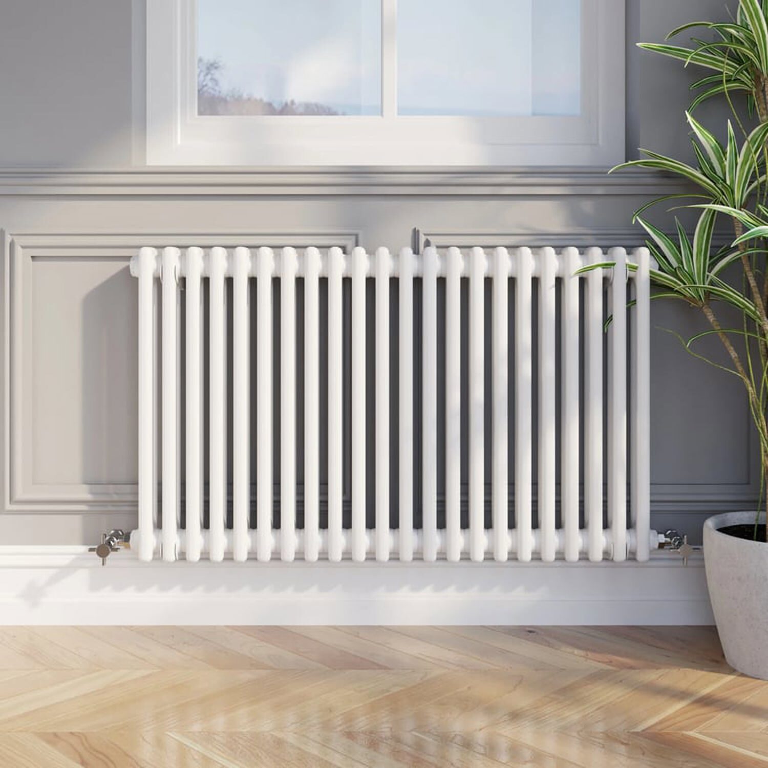 Temprazo Traditional Colosseum Double Bar Column Radiator White 300 X 605Mm - White / 1010Mm / 600Mm / 70Mm