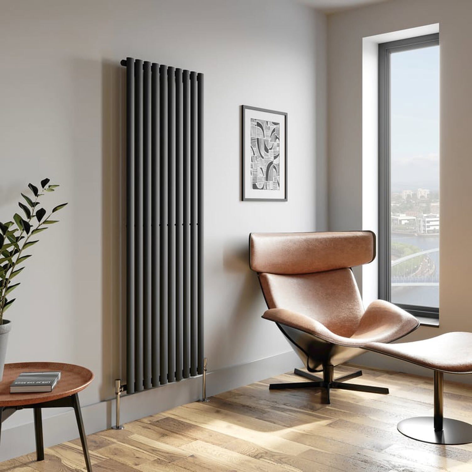 Temprazo Vertical Oval Tube Double Panel Designer Radiator - 1600 X 360Mm Anthracite - Grey / 1800Mm / 55Mm / 600Mm