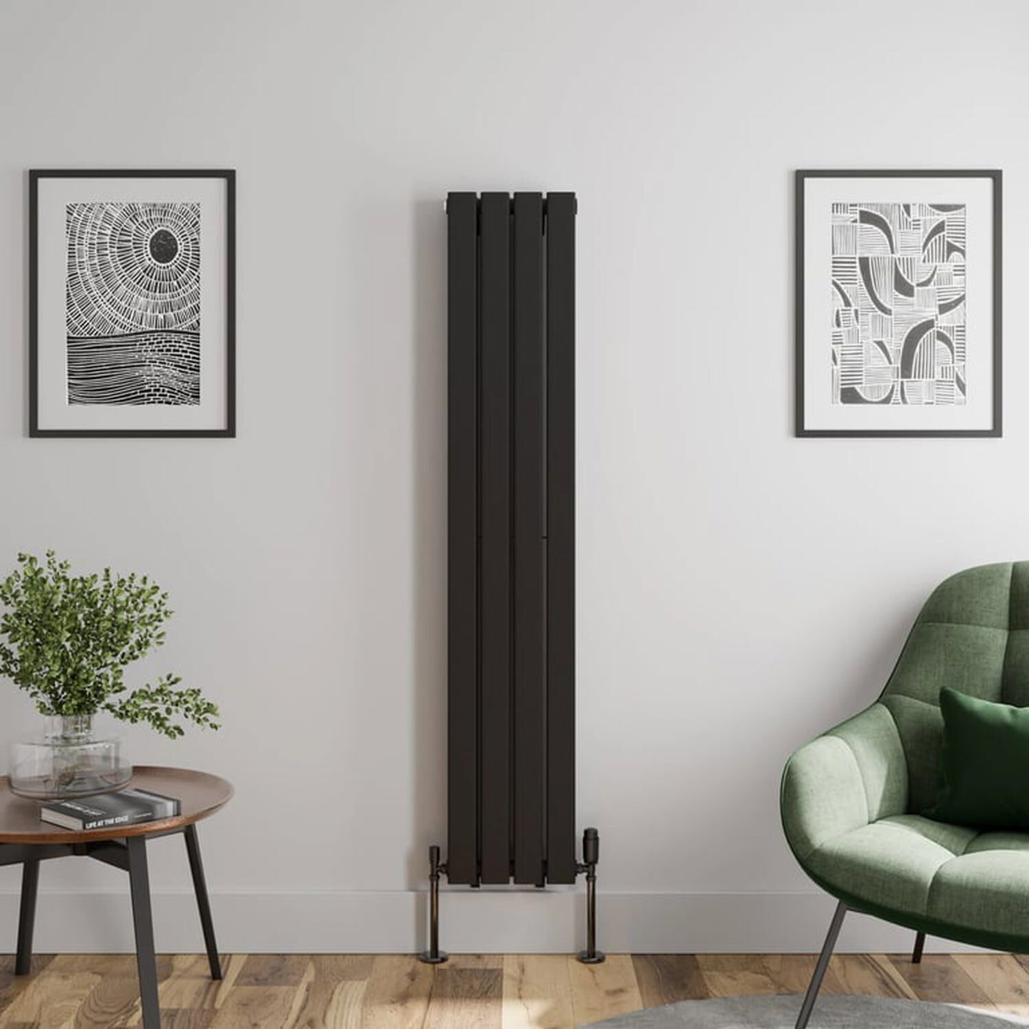 Temprazo 1600 X 305Mm Flat Double Panel Vertical Designer Radiator - Black - Black