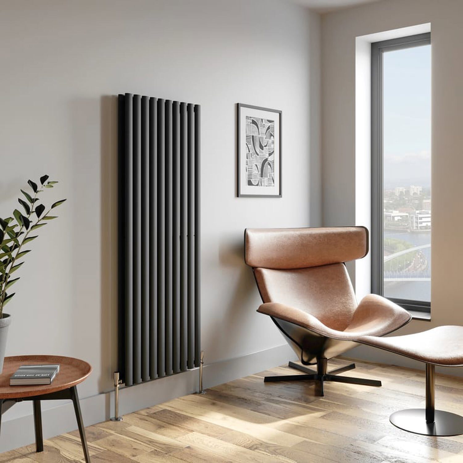 Temprazo Vertical Oval Tube Double Panel Designer Radiator - 1600 X 360Mm Anthracite - Grey / 79Mm / 600Mm / 1600Mm