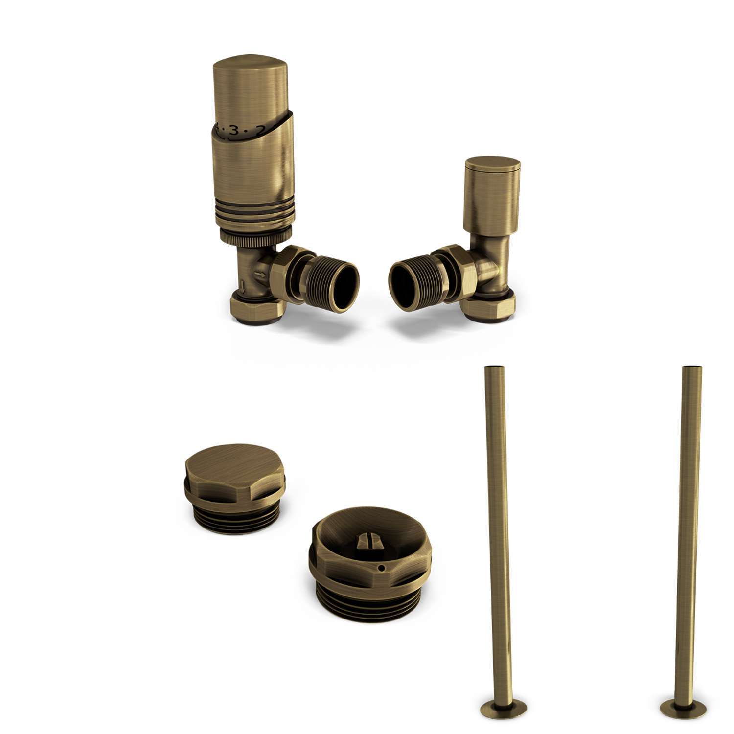 Uk Radiators Talus Bold - Thermostatic Radiator Valve & Installation Kit - Antique Brass Corner - Antique Brass / 40Mm / 123Mm / 74Mm