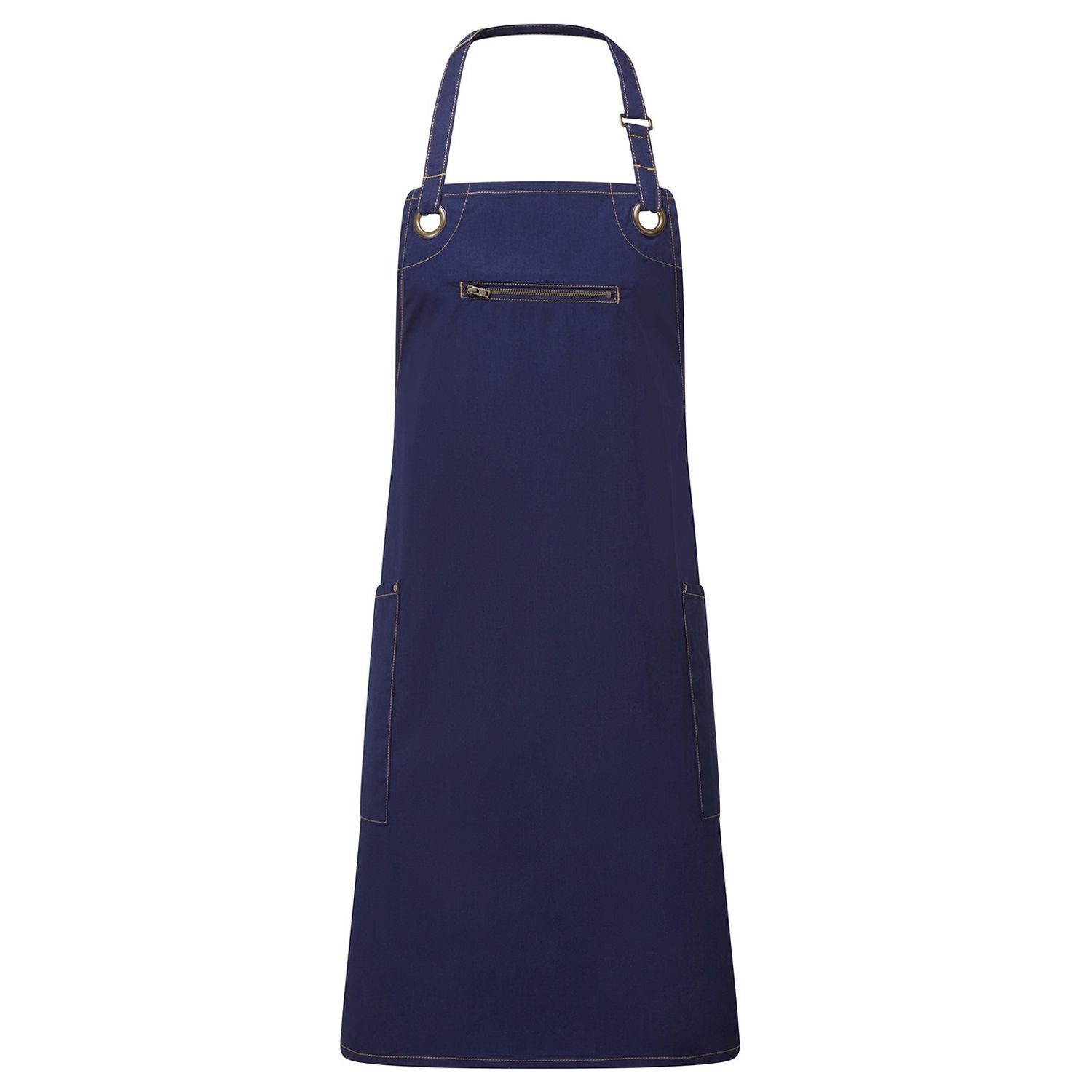 Premier Unisex Adult Barley Sustainable Contrast Stitching Full Apron - Navy/Camel