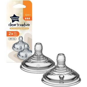 Tommee Tippee Baby Bottle Teats Fast Flow Anti Colic Silicone 6 Months Pack Of 2