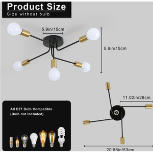 Chandelier Black and Gold 5Lights