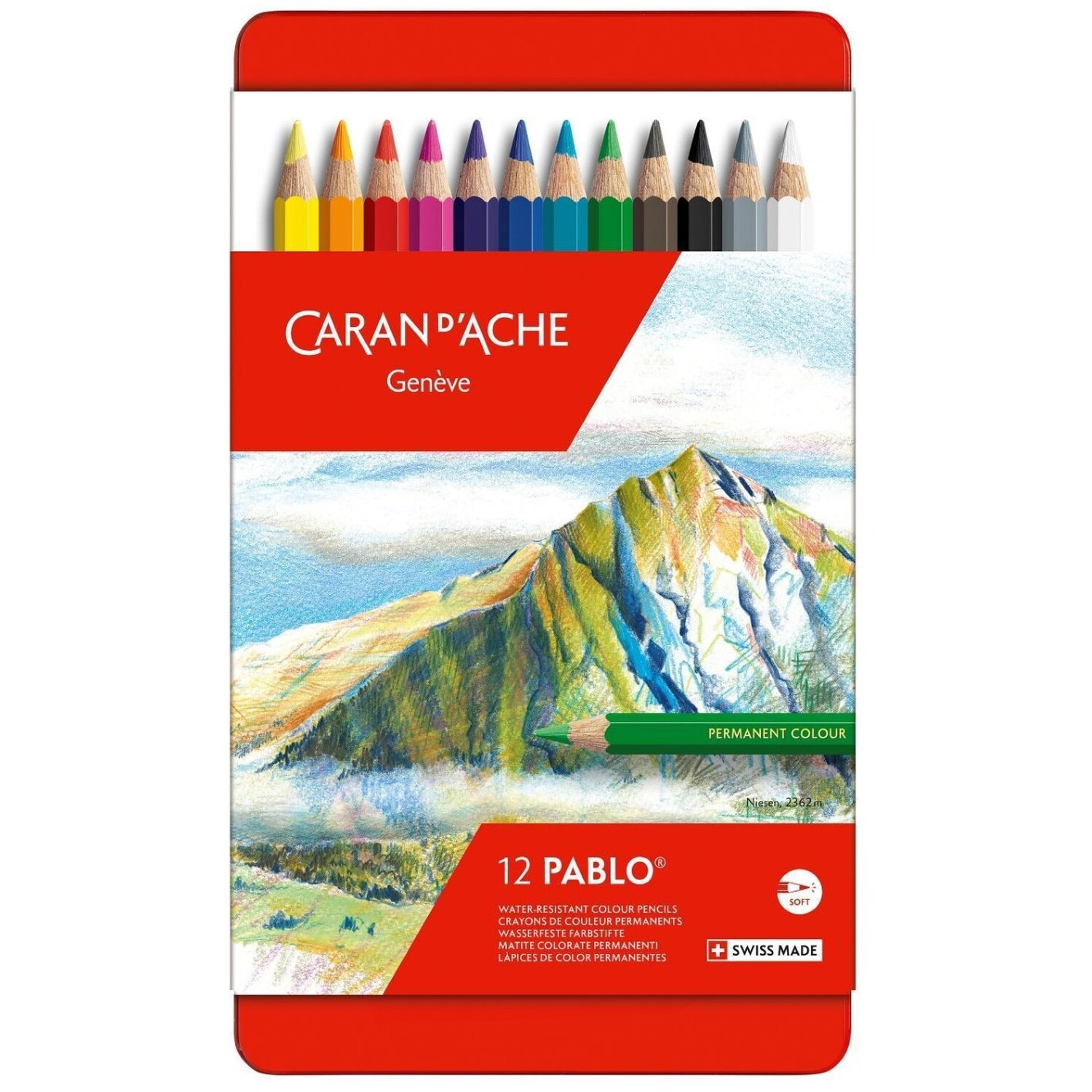 Caran d'Ache Pablo Coloured Pencil Set Cedarwood 12 Pack For Drawing - Image 2