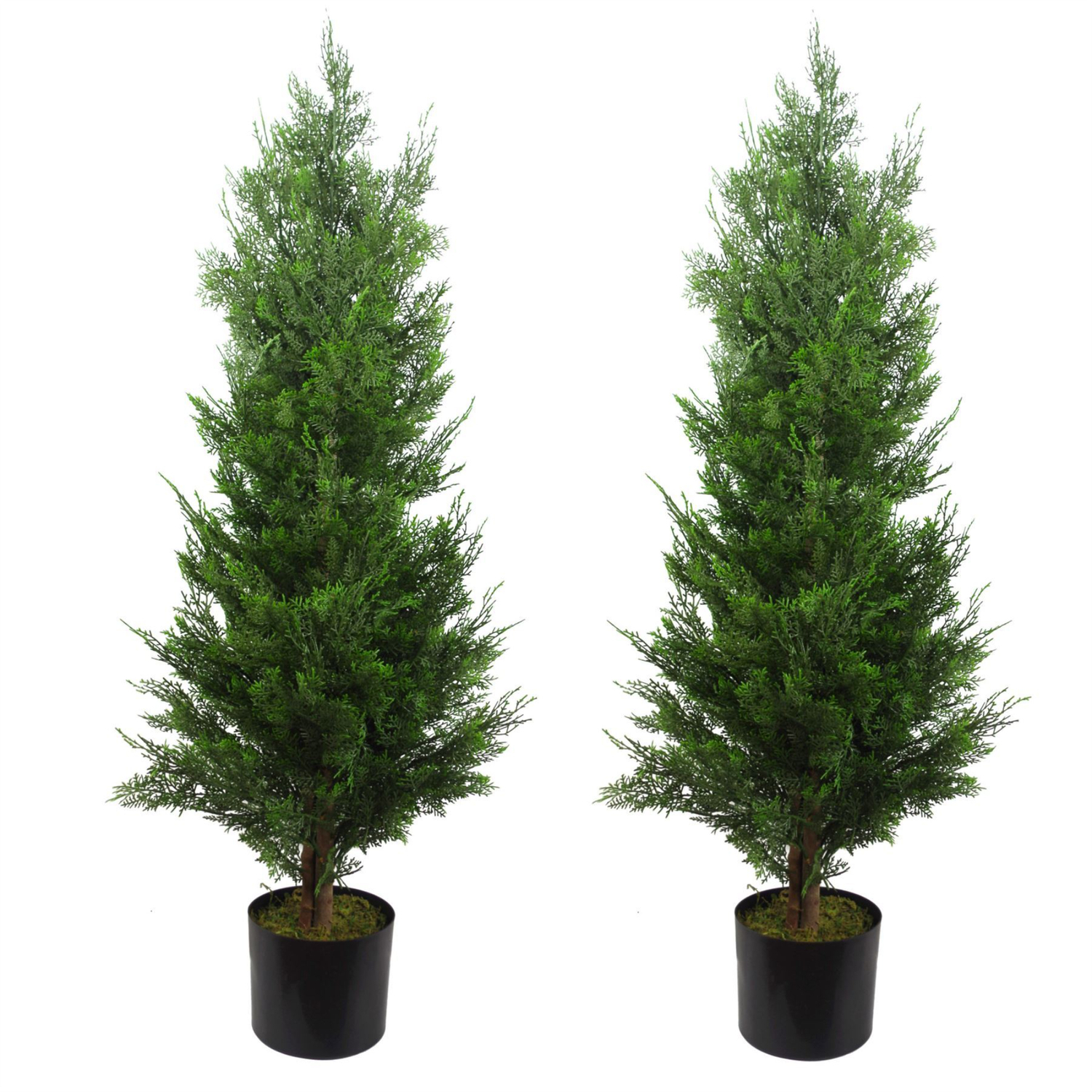 Pair Of Artificial Cedar Trees Real Wood Trunk 120cm - Green