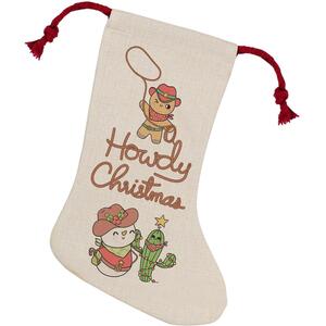 Howdy Christmas Stocking - Novelty Xmas Gift - Linen-Style With Red Drawstring Ties