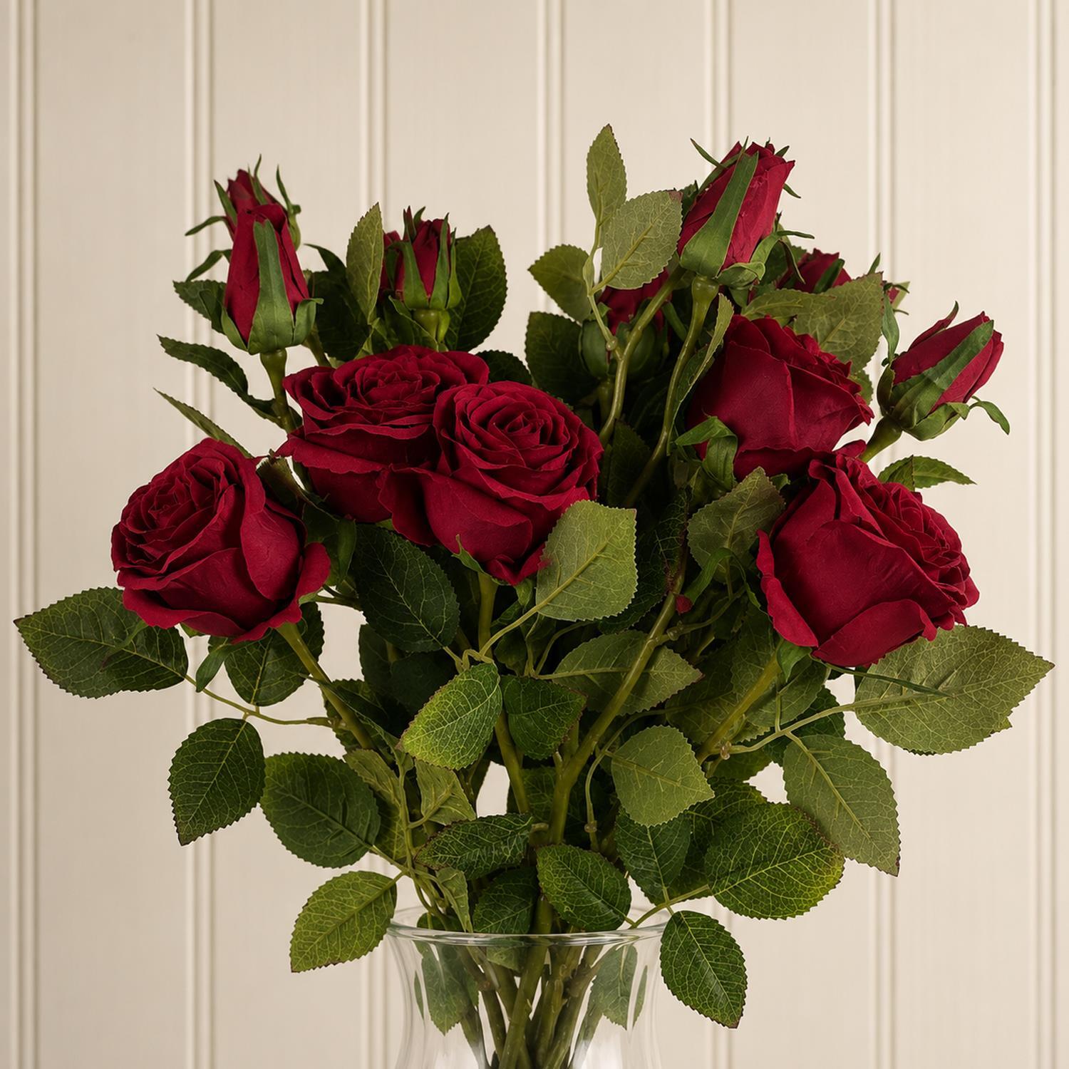 Leaf Unisex Red Pack Of 6 X 60Cm Artificial Rose Flower Premium | Size: 6 X 60 Cm - Image 2
