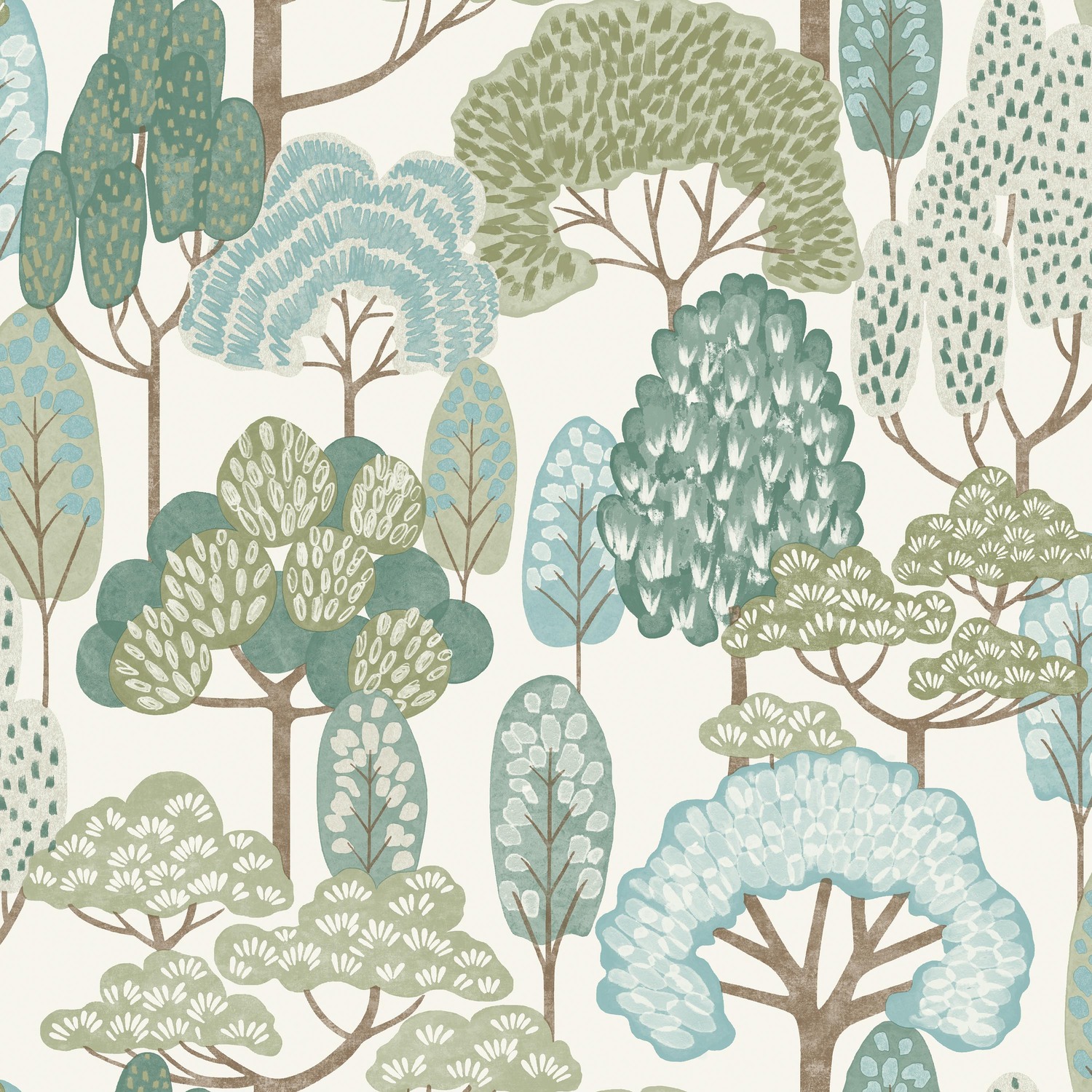Grandeco Happy Trees Brushstroke Nursery Textured Wallpaper - Teal