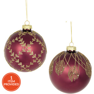 Glitter Detailed Burgundy Bauble