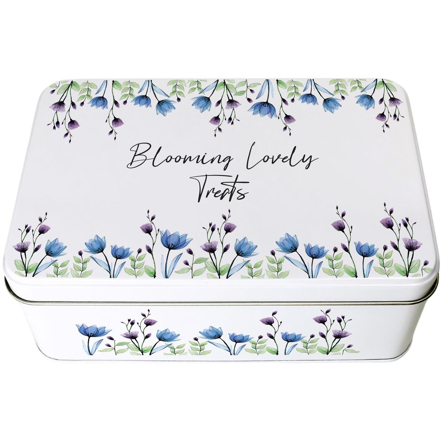 Blue & Purple Floral Rectangular Tin - Metal Storage for Home/Baking Gifts - Image 2
