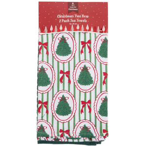 Pack of 2 Christmas Tree Bow Tea Towels