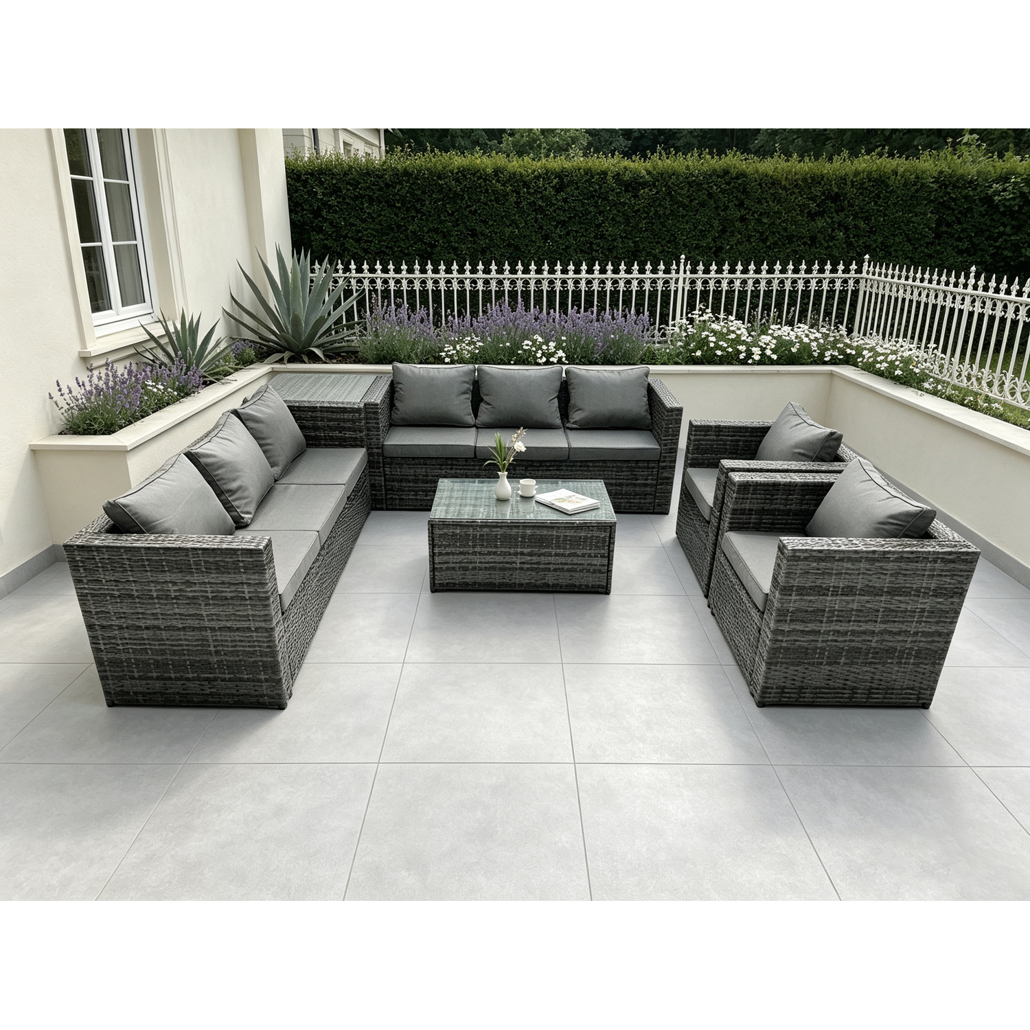 Fimous Unisex Dark Grey Seater Outdoor Rattn Garden Furniture Sofa Set Rectangular Coffee Table Lounge Sofa Chair In Size 8 - Image 2