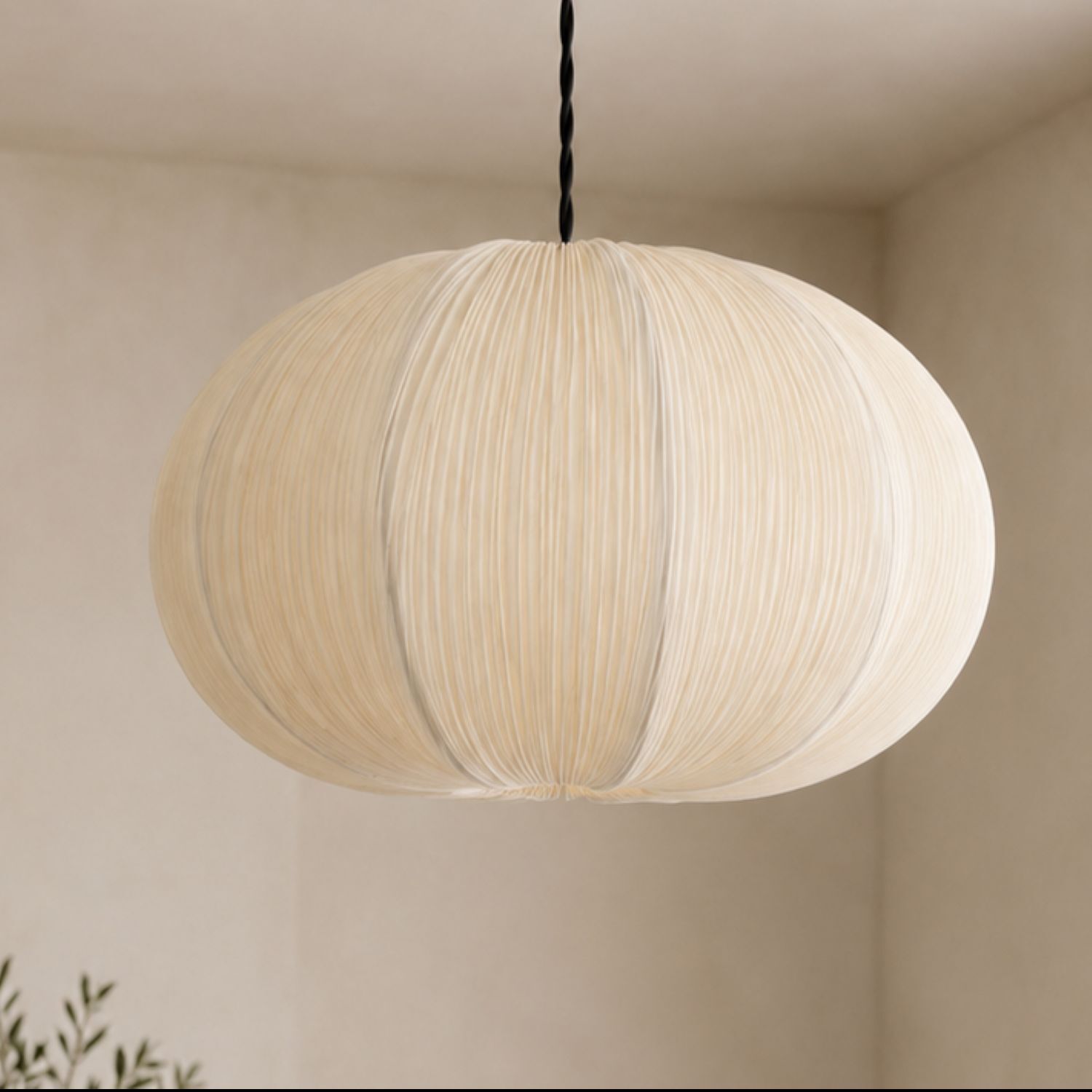 Cgc Lighting Cgc Palmira Cream Large Oval Stretch Ruffled Silk Fabric Lampshade - Cream - Image 2