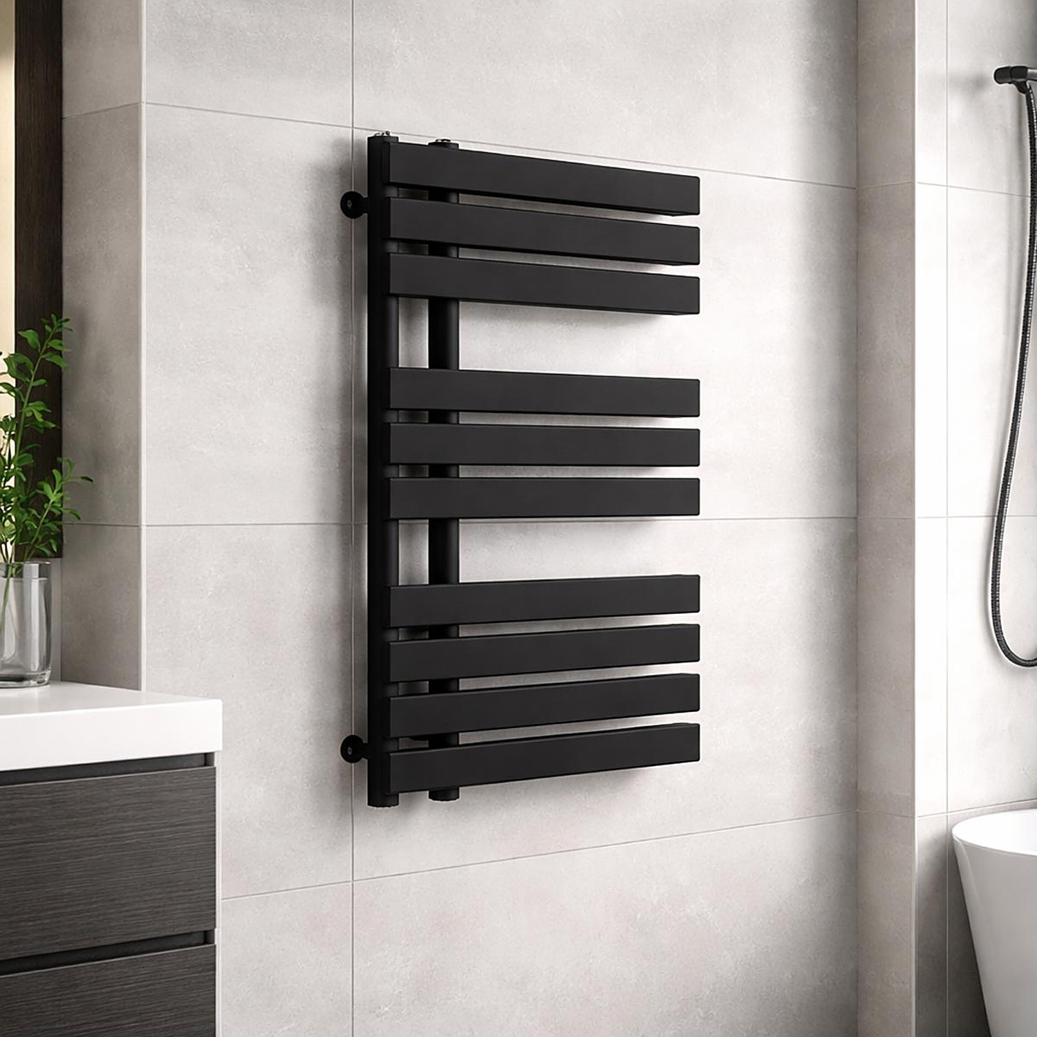 Lux Heat Open Flat Black Towel Radiator - Matt Black - 800Mm X 600Mm - Matt Black - Image 2