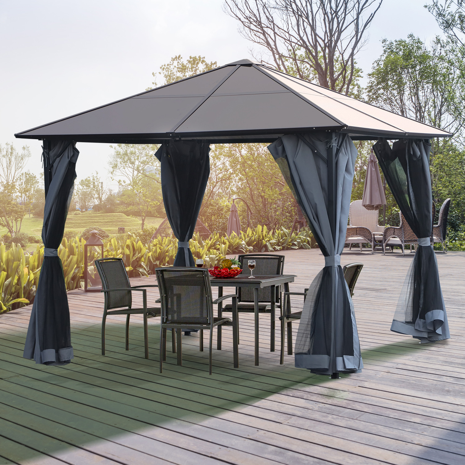 Outsunny 300Cmx300cm Garden Gazebo Double Top - Beige - Image 5