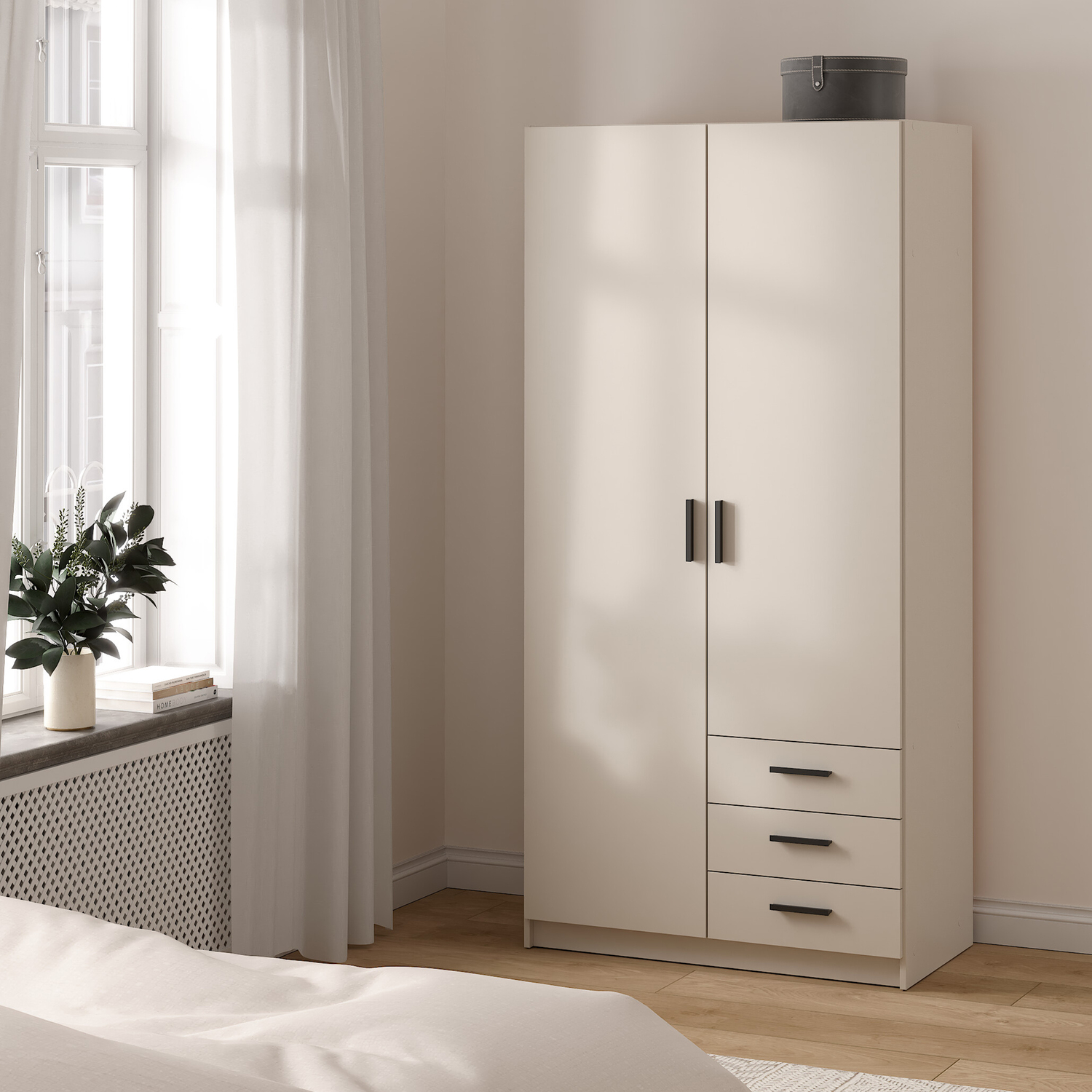 Furniture To Go Sprint Wardrobe With 2 Doors + 3 Drawers In Cashmere - Cashmere