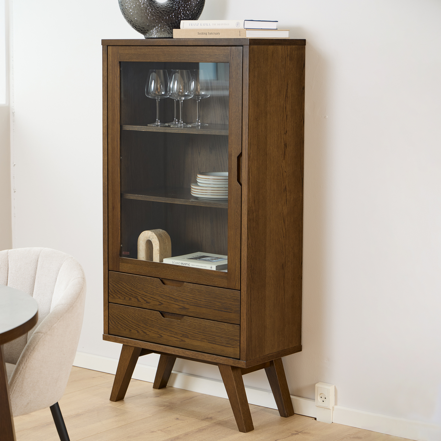 Furniture To Go A-Line Display Cabinet With 2 Drawers And 2 Shelves - Smoked Oak