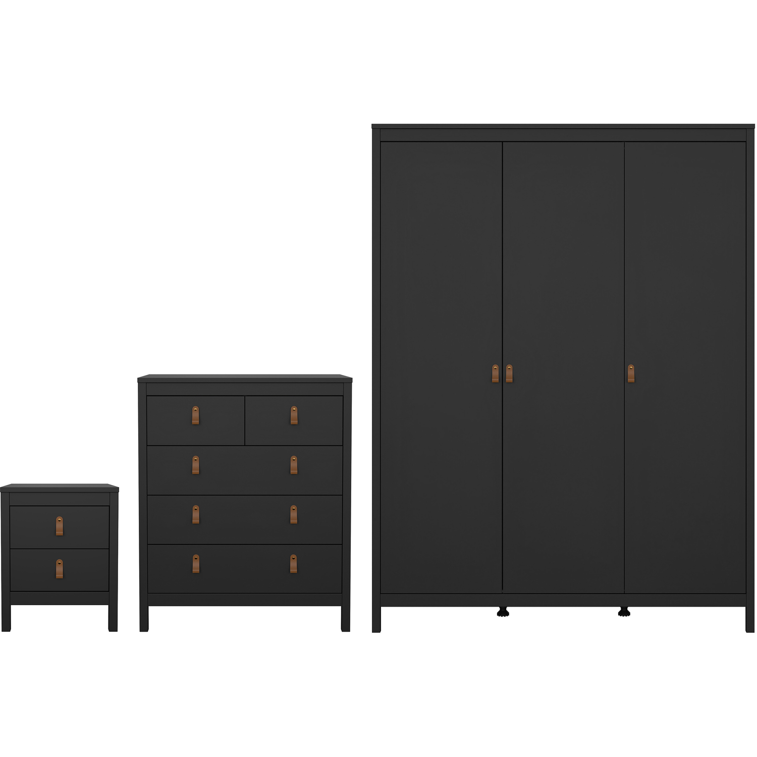B&Q - Barcelona 3 Piece BundleBedsideChest And 3 Door Wardrobe In Matt Black - Image 3