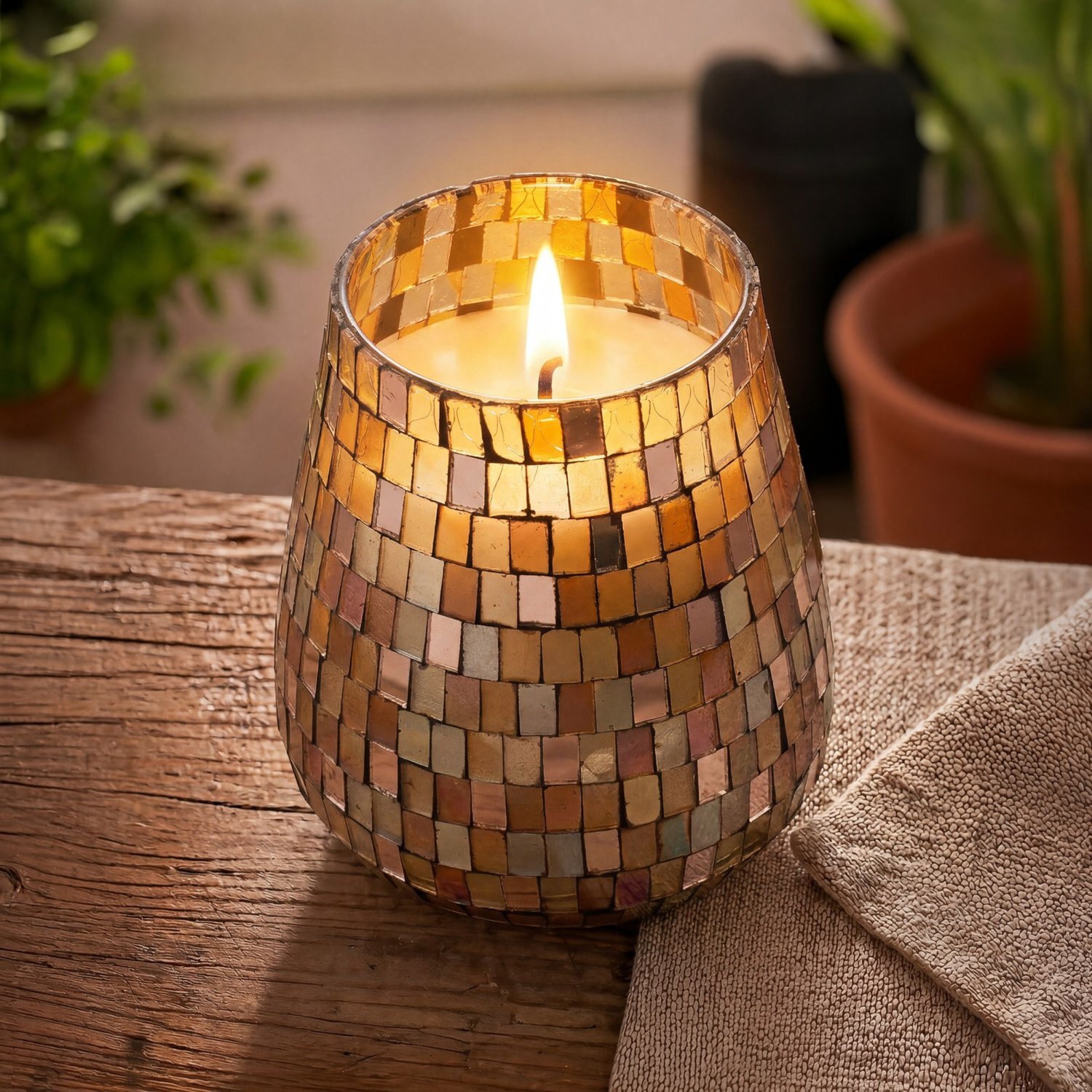 Kdmd Unisex Multicolor Tall Amber Mosaic Glass Jar Candle With Golden Glow - Image 2