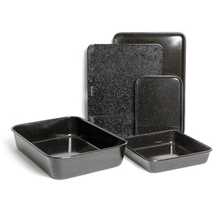 5pc Vitreous Enamel Non-Stick Cookware Set with 1x Roasting Pan and 4x Baking Trays