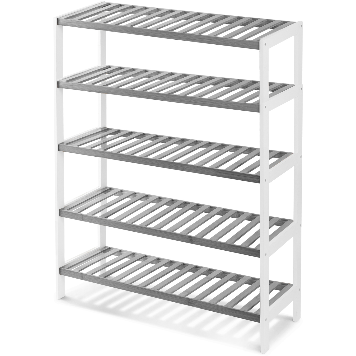 Keplin 5 Tier Natural Bamboo Shoe Rack Easy Assembly, Grey And White - Image 2