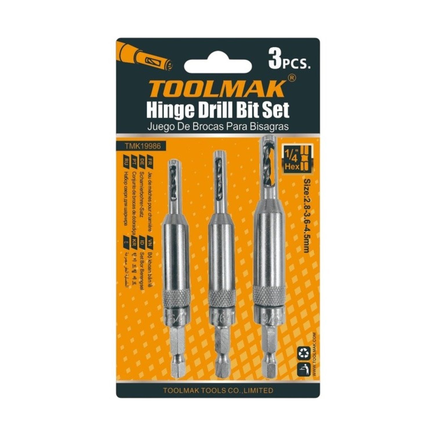 Toolmak Hinge Drill Bit Set(Pack Of 3) - Silver