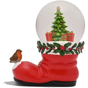 Widdop Santa Boot and Robin Christmas Snow Globe