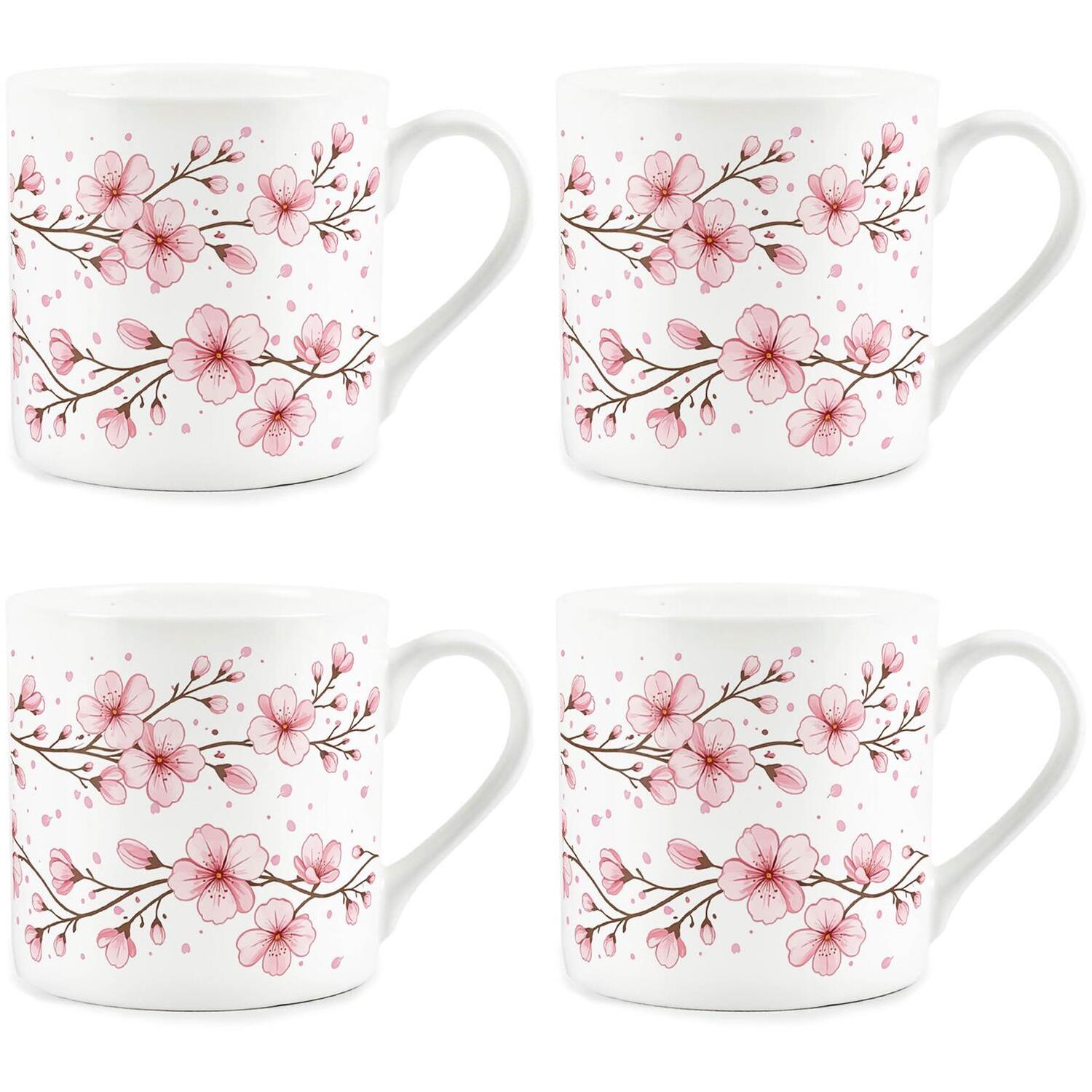 Purely Home Pink Cherry Blossoms Bone China Mugs - Set Of 4 - Pink
