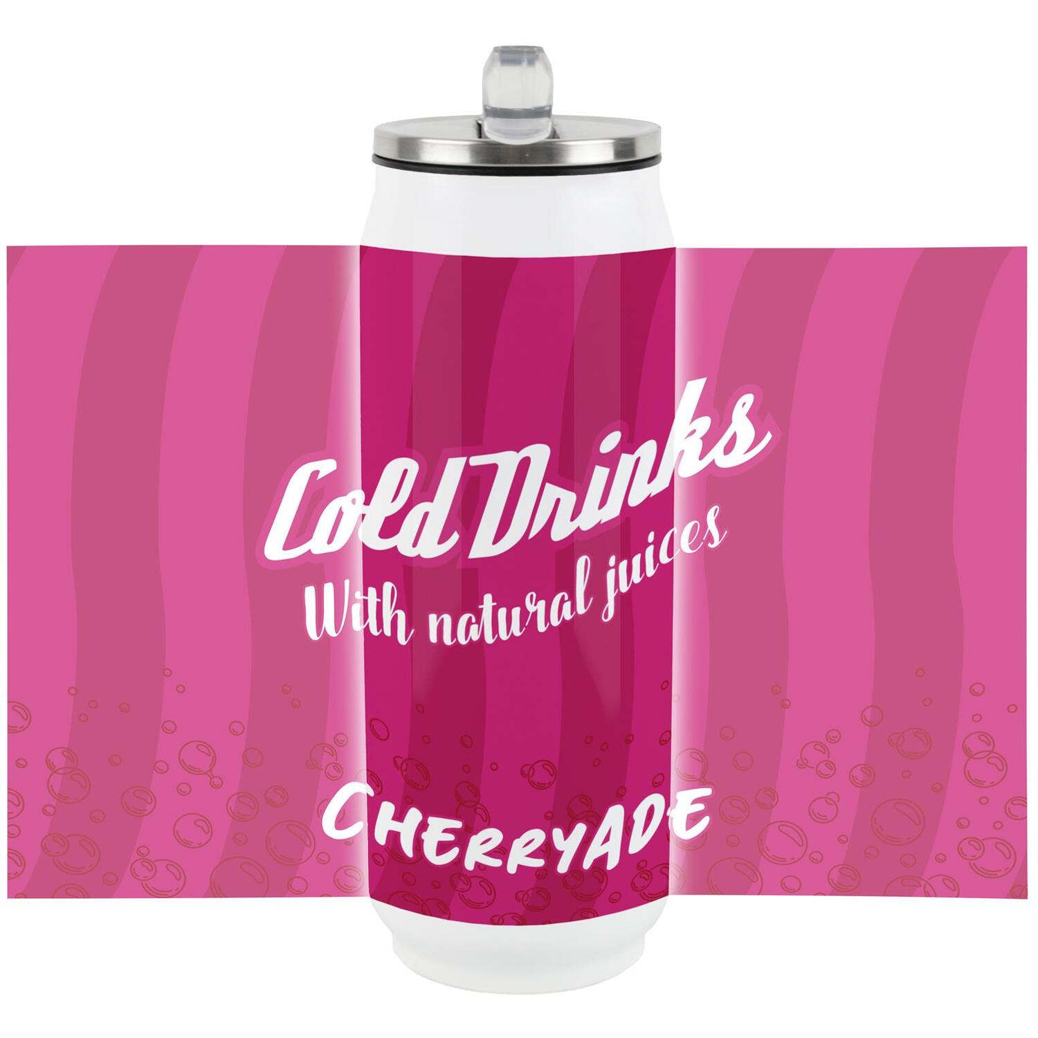 Purely Home Retro Cherryade Soda Can Large Drinking Flask With Straw - Travel Mug Gift, Multi - Image 3