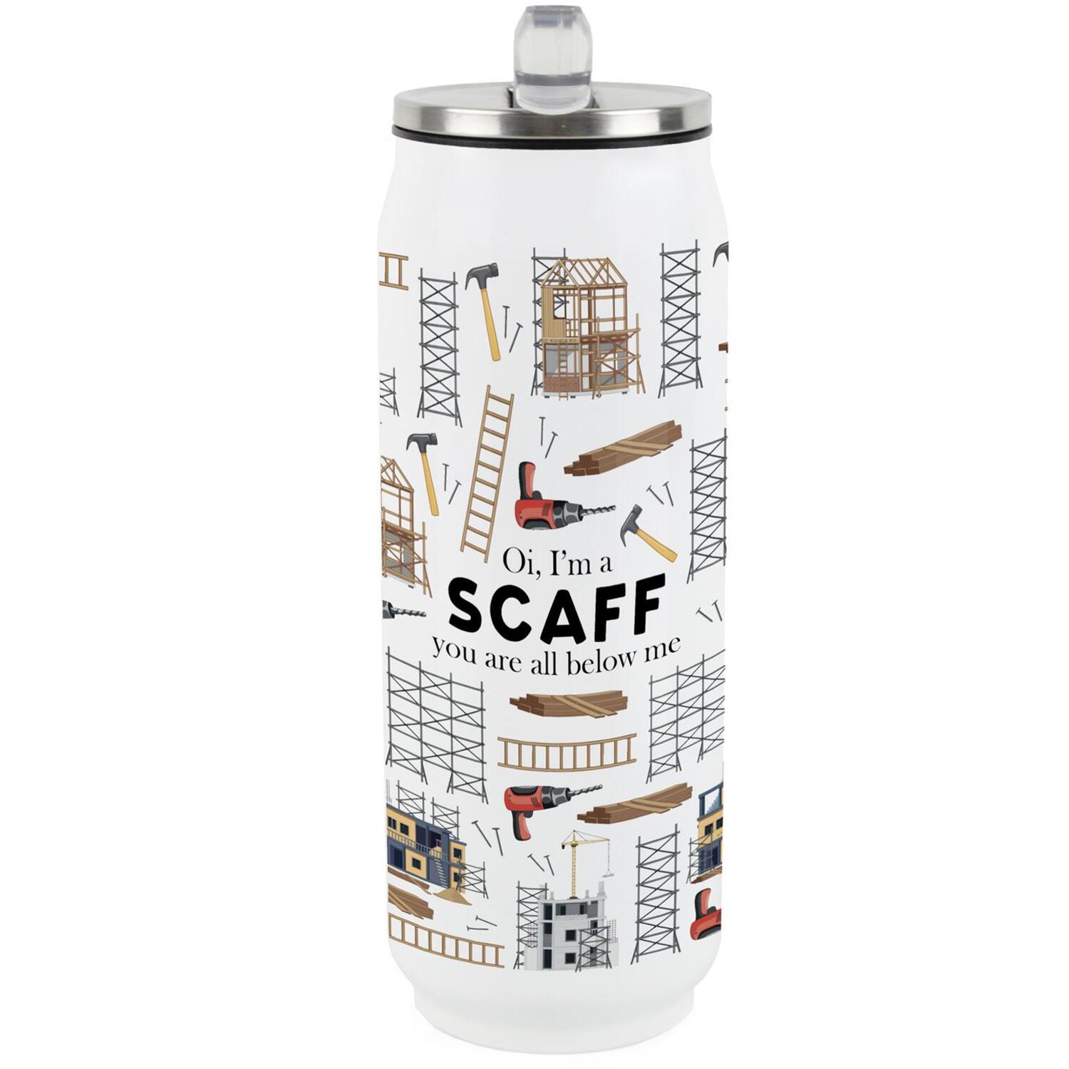 Scaffolder Flask with Straw - Novelty Scaff Tradies Gifts Cold Drinks Can - Image 2