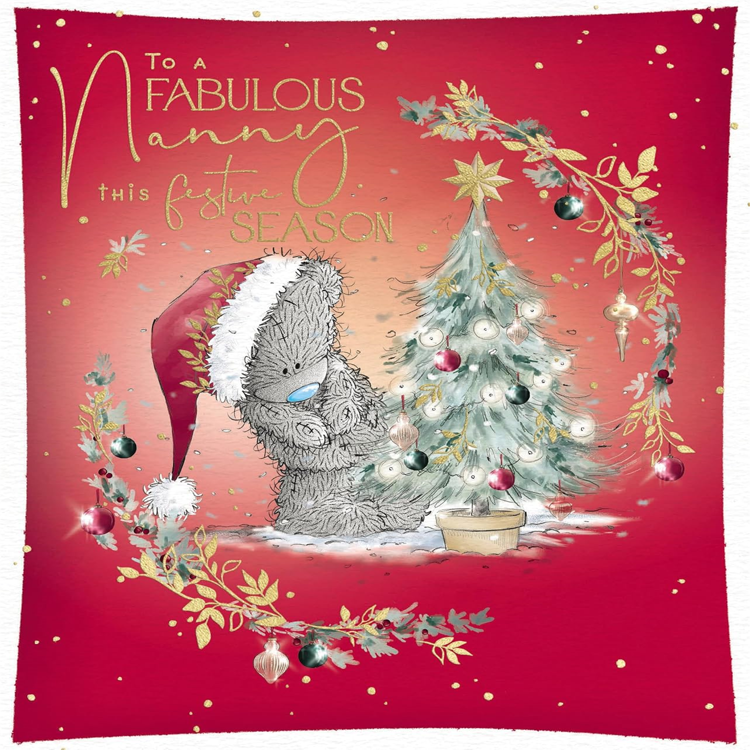 Me To You Bear With Tree Fabulous Nanny Christmas Card - Red - Image 3