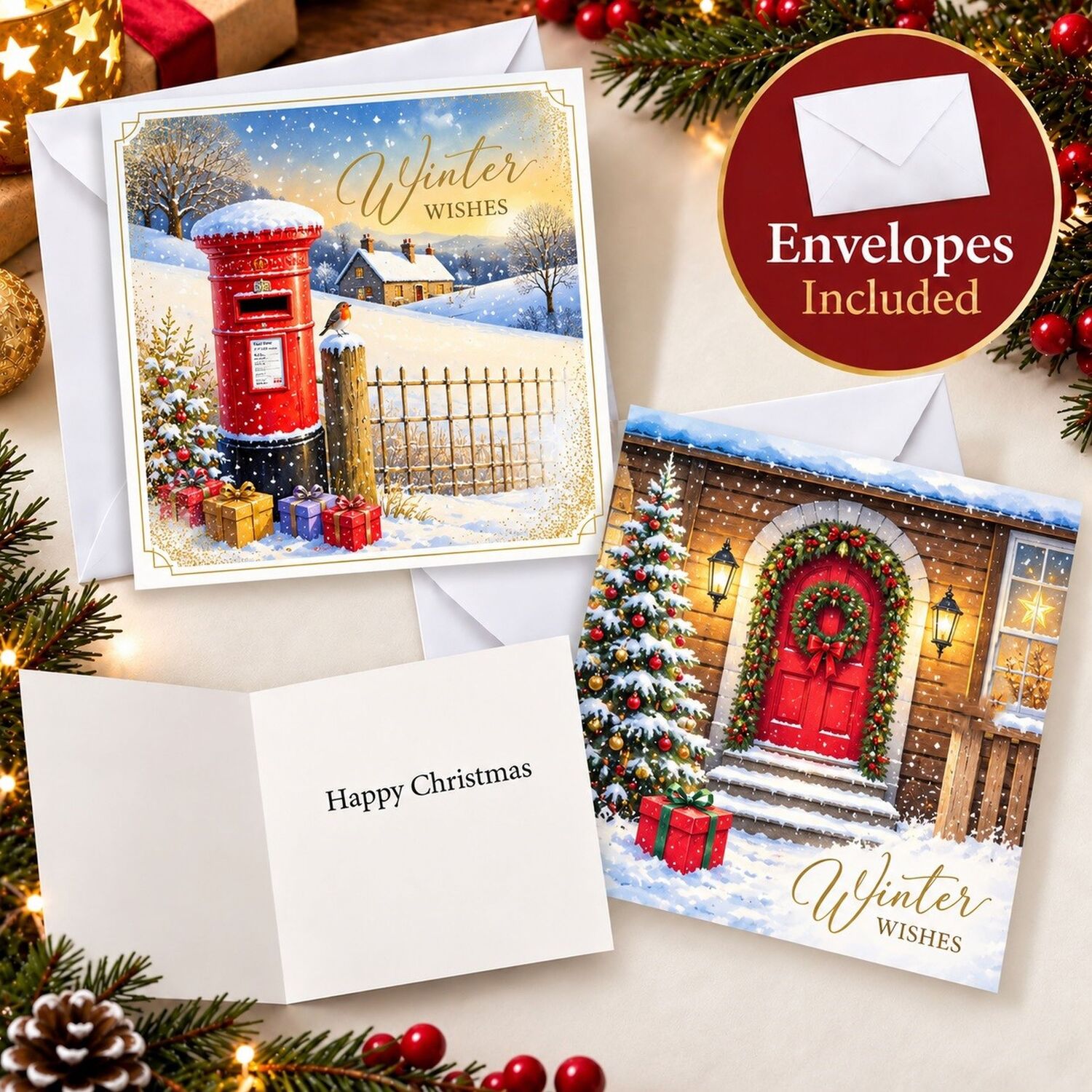 Postacards Design 24 Luxury Christmas Cards With Envelopes Post Box Festive Door 2 Designs