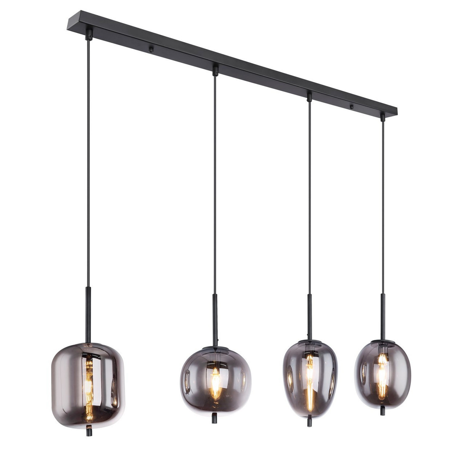 Globo 4 Light Black Pendant Light - Smoked Glass - Metal - 100cm Long - Image 4