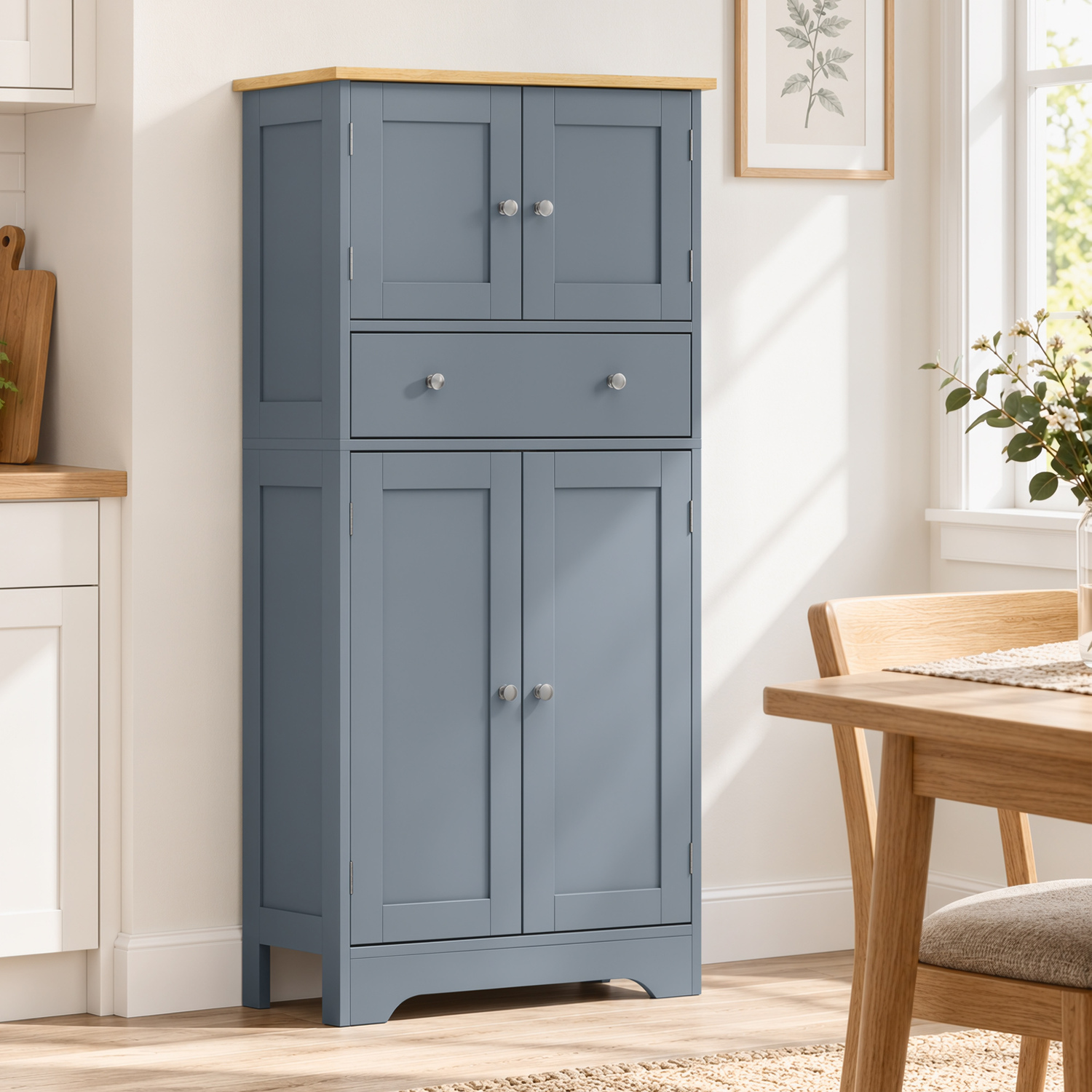 Homcom Unisex Blue Modern Kitchen Cupboard With 4 Doors And Adjustable Shelf, Grey - Image 5