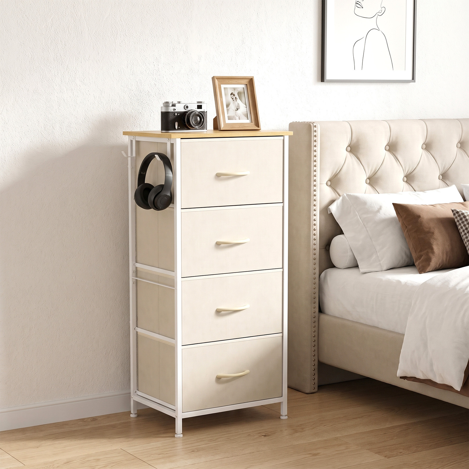 Homcom Unisex Beige Fabric Chest Of Drawers, 4 Drawer Dresser For Bedroom, - Image 5