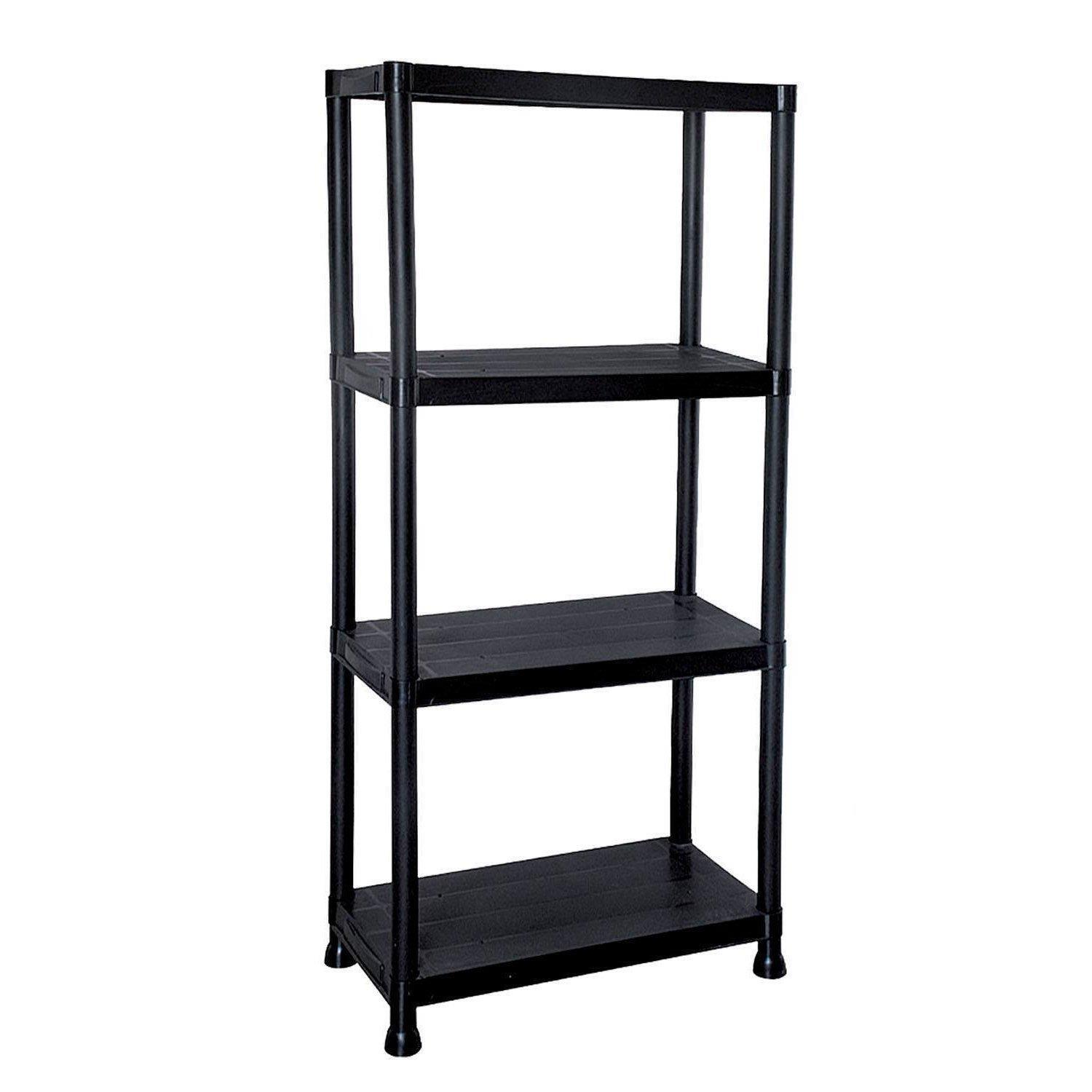 Black 4 Tier Plastic Shelving Unit Storage Racking Shelves Garage Shed - Image 2
