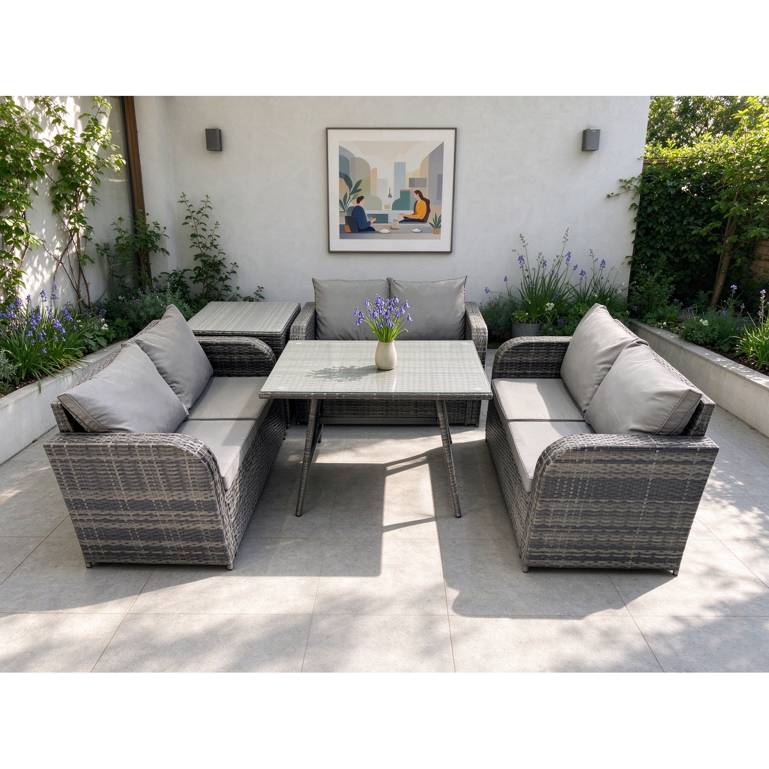 B&Q - Rattan Garden Furniture Set 6 Seater Patio Outdoor Love Sofa Set With Rectangular Dining Table Side Table - Image 2