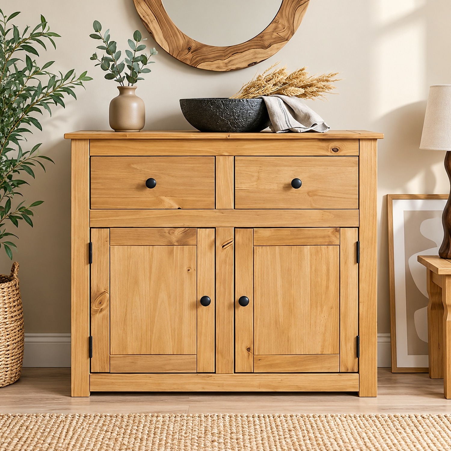 Mews Panama Country Sideboard 2 Door 2 Drawer Cabinet Solid Pine Light Fiesta Wax - Image 2