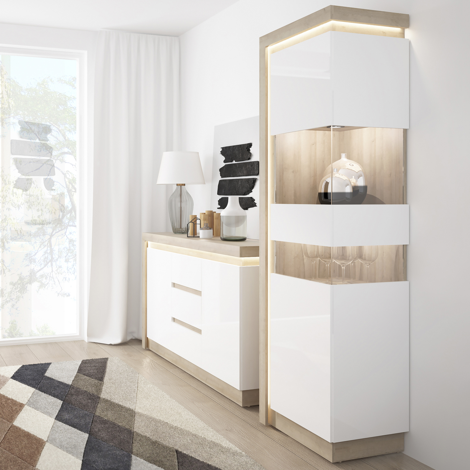 Jonas & James Lelia Two Door Three Drawer Sideboard - Riviera Oak/White