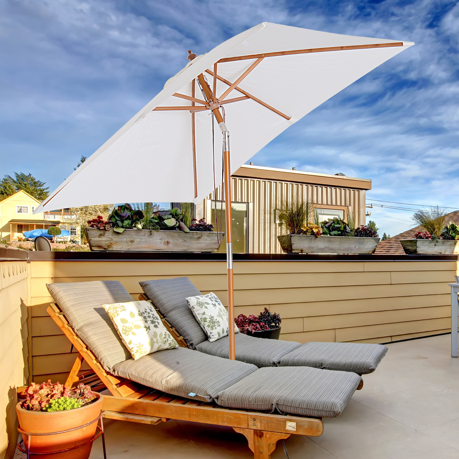 Outsunny Wooden Patio Umbrella Market Parasol - White