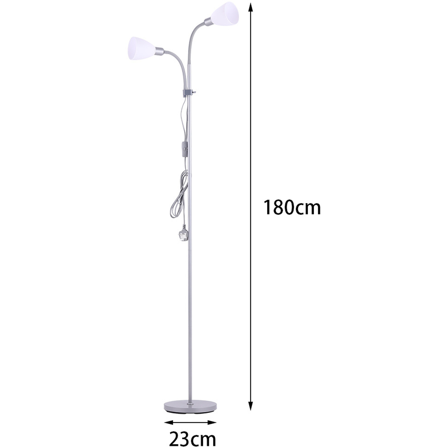 Double Led Floor Lamp Torchiere Super Bright Floor Lamp With Reading Lamp - Silver
