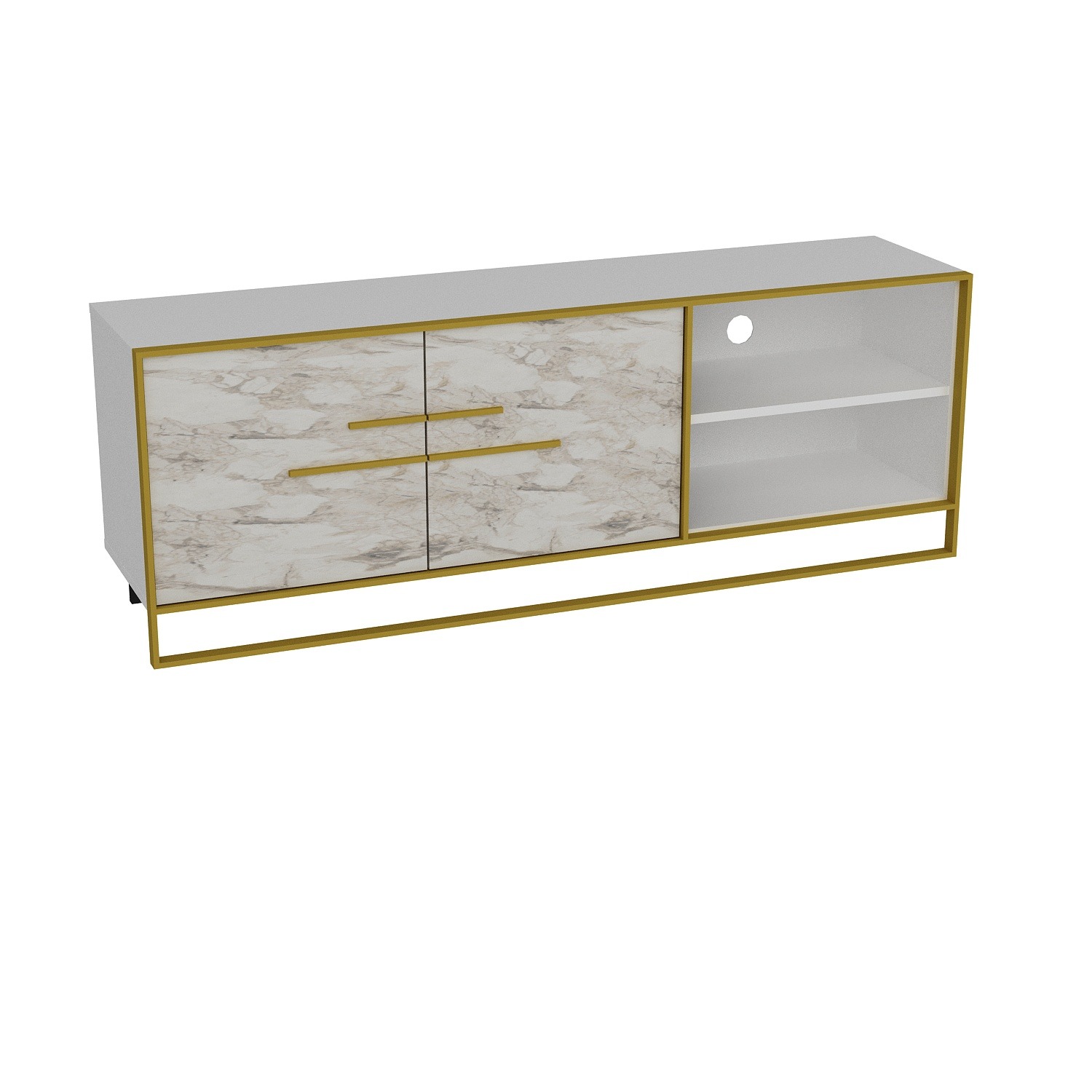 Polka Tv Unit - White Marble Effect And Gold